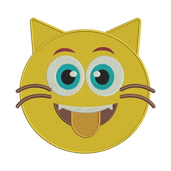 Smiling Cat Face Emoji Embroidery Design
