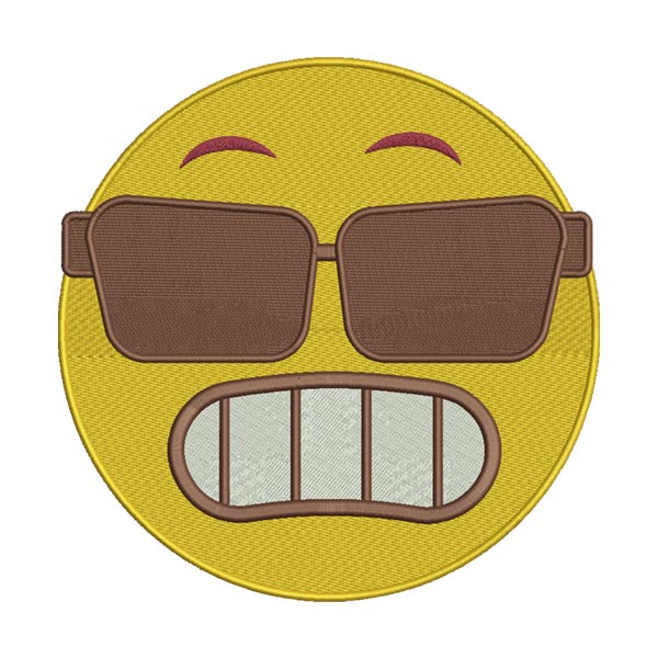 Grimacing Emoji with Sunglasses Embroidery Design
