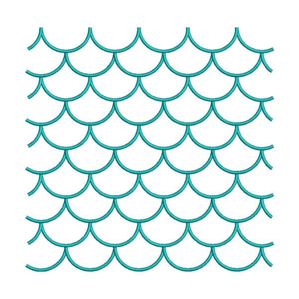 Cyan Mermaid Scales Line Art Embroidery Design