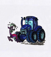 Funny Blue Tractor & Deer Embroidery Design