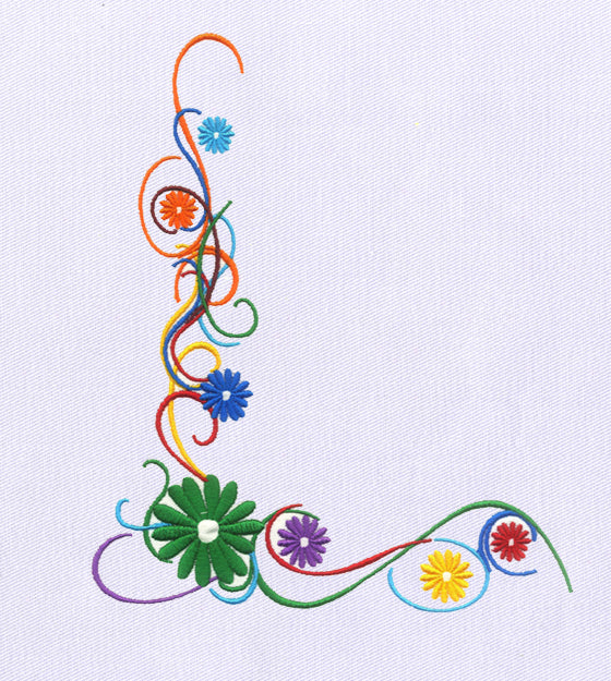 Multicolored Floral Corner Embroidery Design