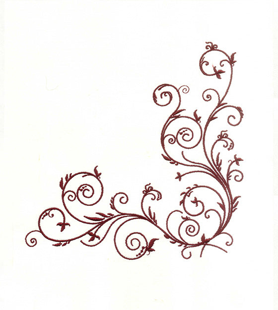 Elegant Maroon Swirl Vine Corner Embroidery Design