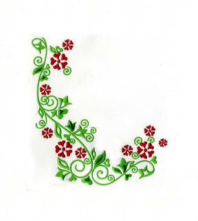 Red Floral Vine Corner Embroidery Design