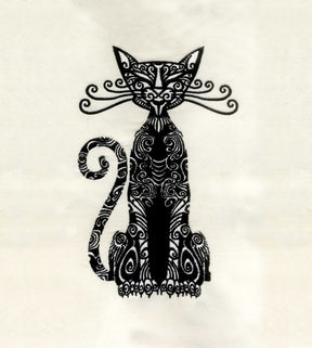 Intricate Egyptian Cat Embroidery Design