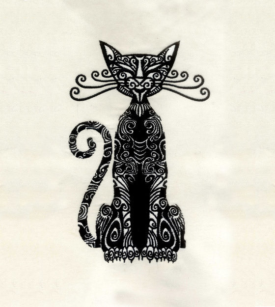 Intricate Egyptian Cat Embroidery Design