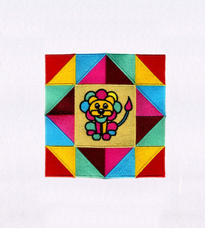 Exotic Bright Color Geometric Lion Embroidery Design