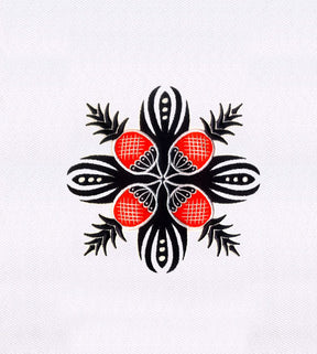 Bold Black & Red Floral Geometric Embroidery Design