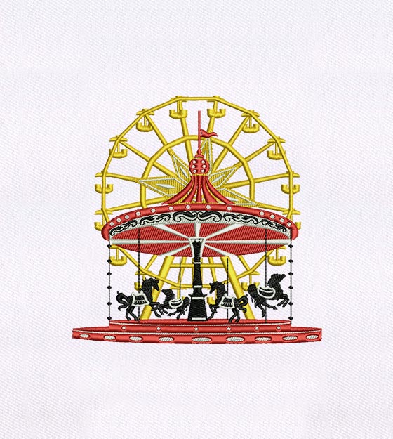 Carousel & Ferris Wheel Embroidery Design