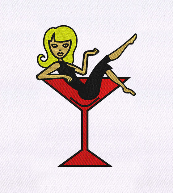 Pin-Up Girl in Cocktail Glass Embroidery Design