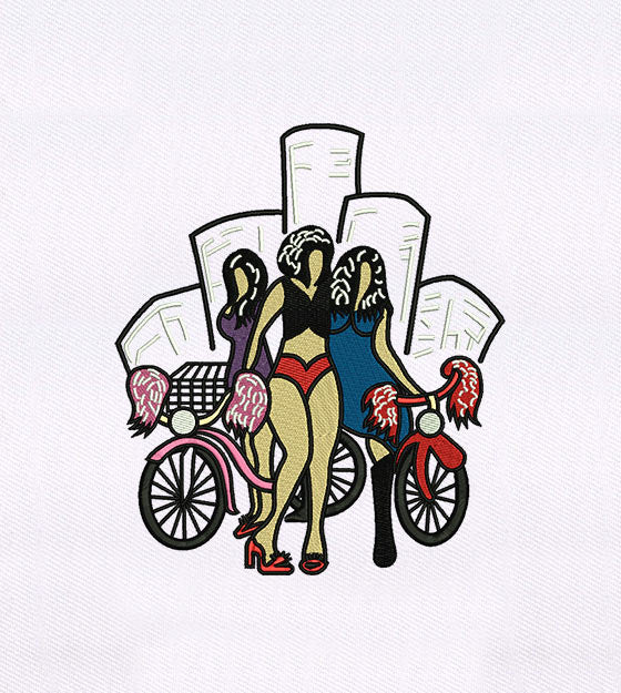 Urban Girls Riding Bikes Embroidery Design