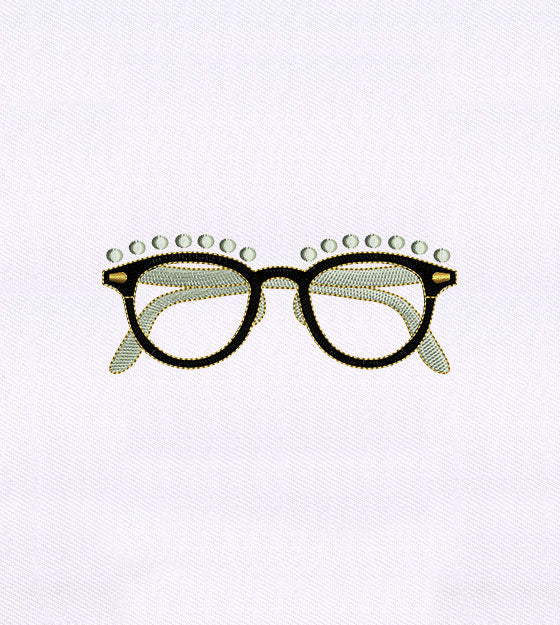 Pearl Top Retro Glasses Embroidery Design