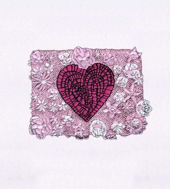 Pink Lace Heart Embroidery Design