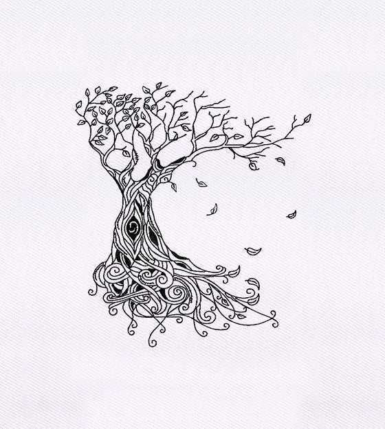Whimsical Swirled Tree Embroidery Design
