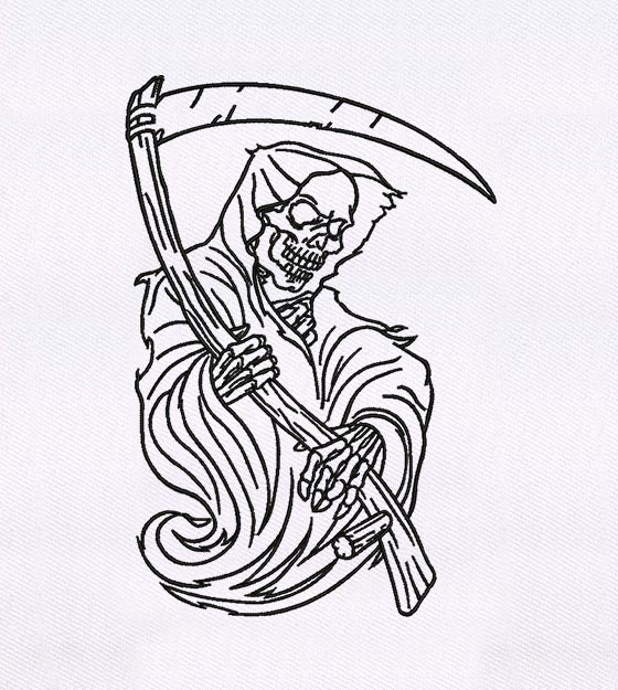 Grim Reaper Line Art Embroidery Design