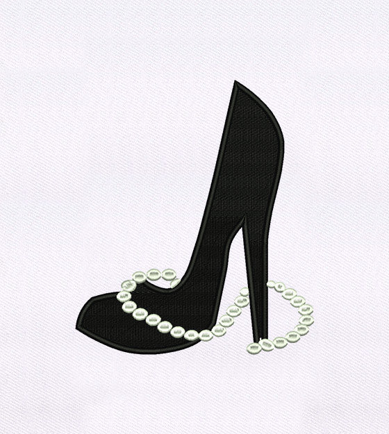 High Heel with Pearl Necklace Embroidery Design