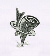 Angry Spinning Guitar Tornado Cartoon Embroidery Design