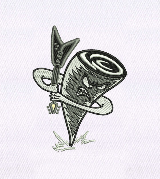 Angry Spinning Guitar Tornado Cartoon Embroidery Design