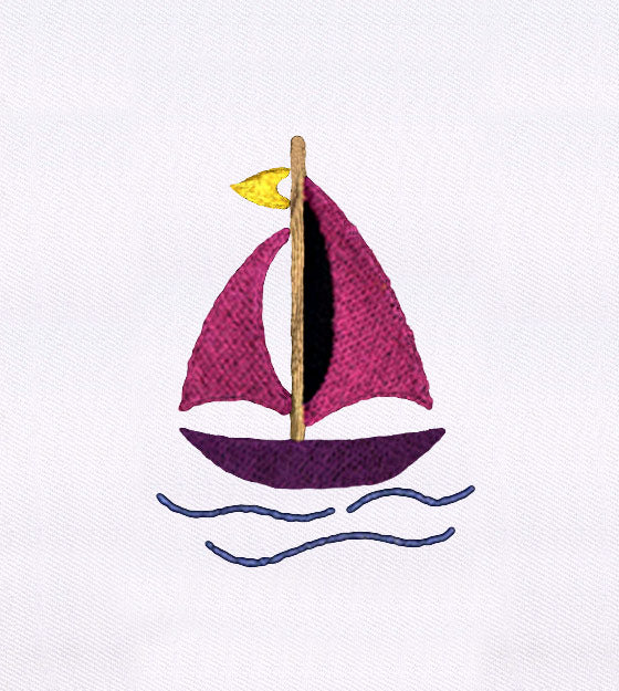 Artistic Pink Sail Boat Embroidery Design
