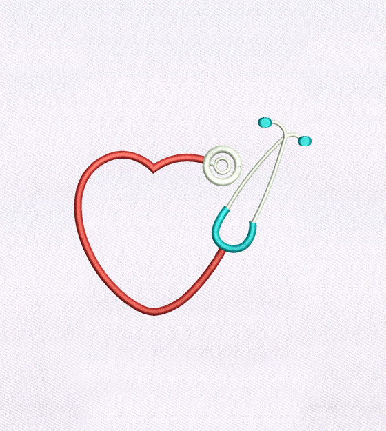 Medical Stethoscope Heart Embroidery Design