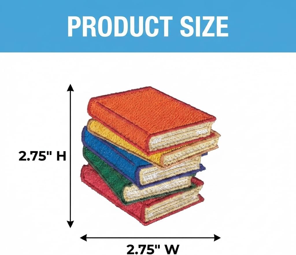 DigitEMB Book Patch Iron On - Stacked Books Patches for Backpacks