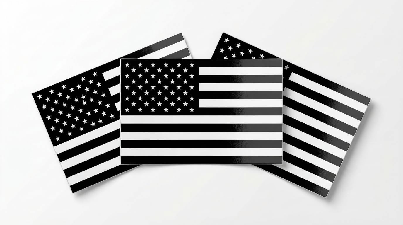 DigitEMB Black American Flag Stickers 3 Pack Black & White Car Decals