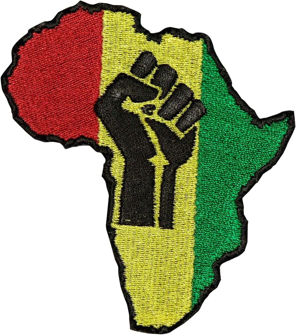 African Pride Raised Fist Embroidered Iron-On Patch 3.5 x 3.2 Inch