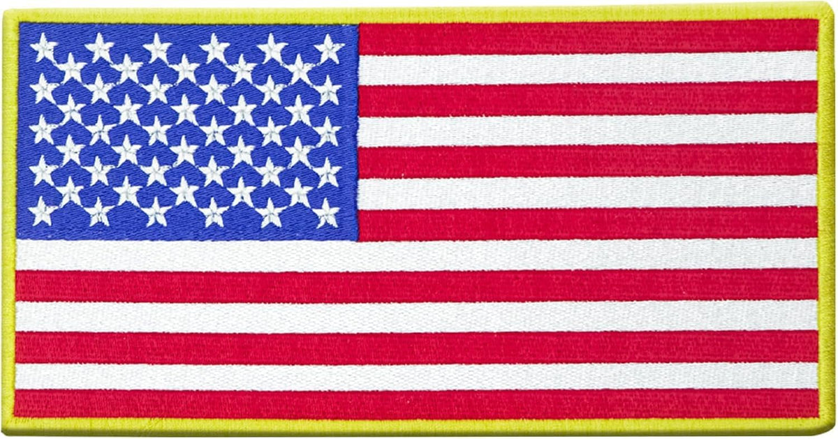 DigitEMB American Parent Flag Embroidered Patches Iron On Sew On USA Flag (Yellow Border 3.5x1.9 Hook and Loop)