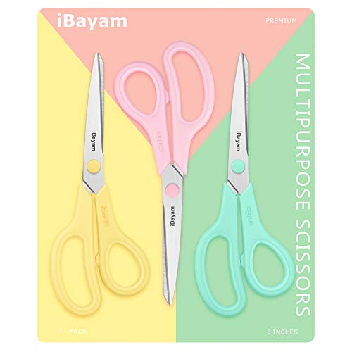 3 Pack Yellow Pink Green Scissors Sewing Scissors Craft Scissors