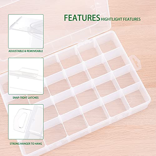 2 Pack 24 Grids Plastic Organizer Box Craft Containers With Adjustable Dividers