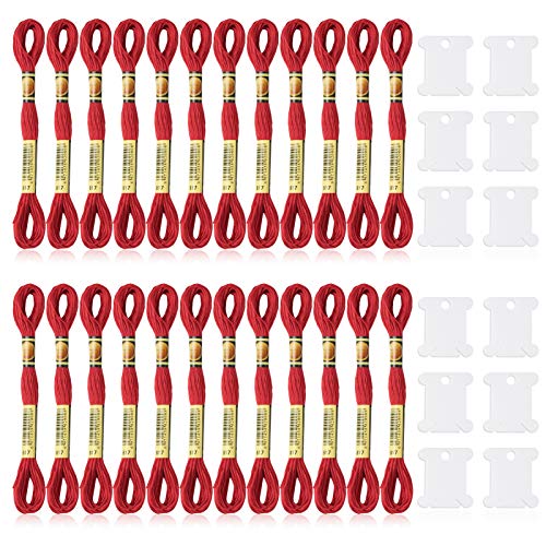 24 Skeins Red Embroidery Threads Cotton Embroidery Floss With 12 Pcs Bobbins