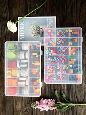 2 PCS 18 Grids Clear Plastic Organizer Container Thread Storage Box