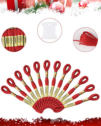 24 Skeins Red Embroidery Threads Cotton Embroidery Floss With 12 Pcs Bobbins