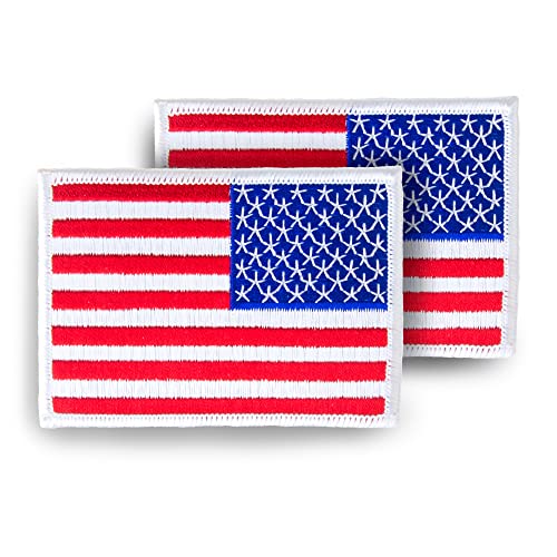 White Border Reverse USA Flag Embroidered Patch Iron On Sew On Patch