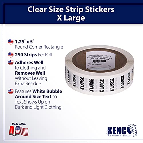 Extra Large Clothing Size Strip Labels 250 Strips Per Roll Clothing Stickers