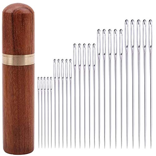 25 Pieces Hand Sewing Sharp Needle With Solid Wooden Needle Case