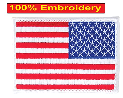 White Border Reverse USA Flag Embroidered Patch Iron On Sew On Patch