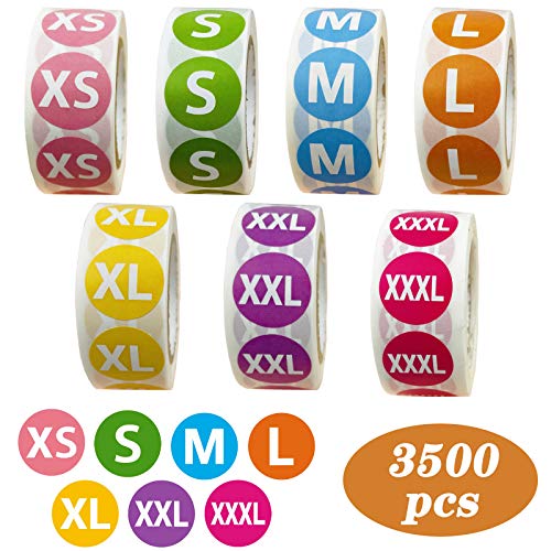 3500 Pcs 5 Size  Clothing Stickers Adhesive Size Stickers For Clothing