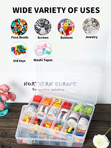2 PCS 18 Grids Clear Plastic Organizer Container Thread Storage Box