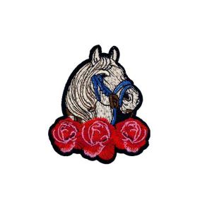 Captivating Red Roses White Horse Embroidery Patch