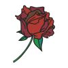 Alluring Red Rose Flower With Stem Embroidery Design