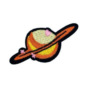 Elegant Orange Saturn Planet Embroidery Patch