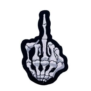 Skeletal Middle Finger Giving the Bird Embroidery Patch