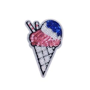 Pink and Blue Waffle Cone Ice Cream Beads Embroidery Patch