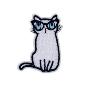 Cute Eyeglasses White Kitty Cat Embroidery Patch