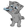 Kitten Brushing Teeth Vector Art