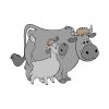 Grinning Baby Calf and Mama Cow Vector Art