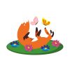 Playful Cunning Red Fox and Butterflies Vector Art