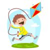 Euphoric Kid Flying Kite Vector Art