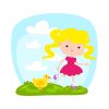 Mirthful Little Girl Playing Duck Cat Toy Vector Art