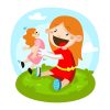 Gladsome Little Girl Playing With Doll Vector Art
